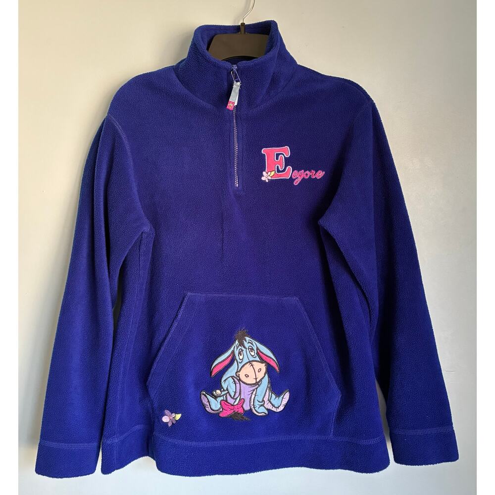 Vintage Disney Eeyore Fleece Quarter Zip Hoodie Pullover Blue Small